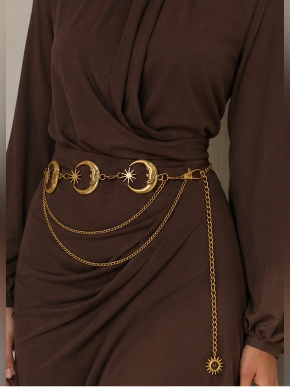 Gold Moon & Star Layered Chain Belt - Picture 2 of 4